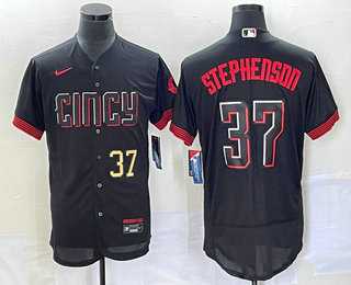 Men%27s Cincinnati Reds #37 Tyler Stephenson Number Black 2023 City Connect Flex Base Stitched Jerseys